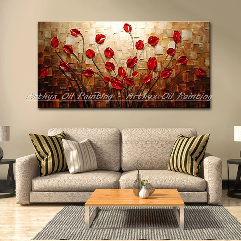 Arthyx ручная роспись текстурированная палитра нож красный цветок картина маслом