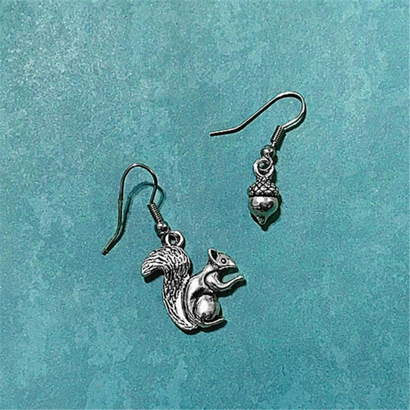 

Squirrel and Acorn Earrings, Antique Silver Color Mismatched Jewelry, Squirrel earrings, Cute Cartoon earrings