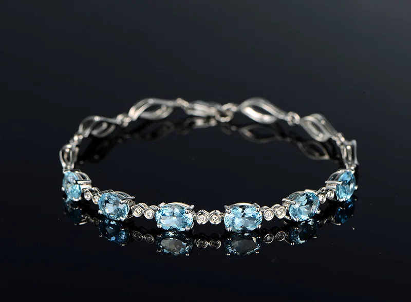 

Aquamarine Bracelets For Female Real 925 Sterling Silver Sky Blue Gemstone Bracelet For Student Birthday Gift