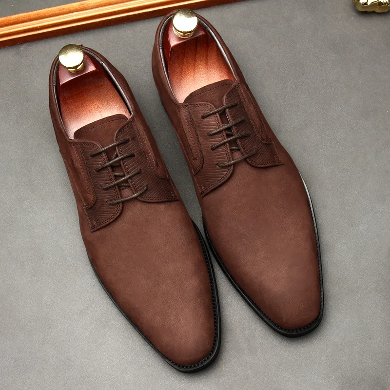 

Men Formal Genuine Leather Suede Dress Men Shoe Quality Office Black Oxford Shoe For Men Elegant Brown Luxury Men Party Shoes