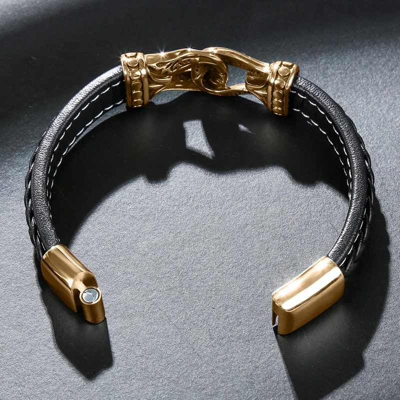 New Classic Men's Bracelet Leather Stainless Steel Charm Woman's Cross Punk Jewelry Bangles Gifts Black | Украшения и