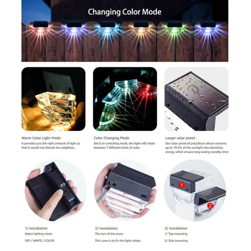 Солнечный СВЕТОДИОДНЫЙ Лестница палубные огни Открытый Садовая дорожка