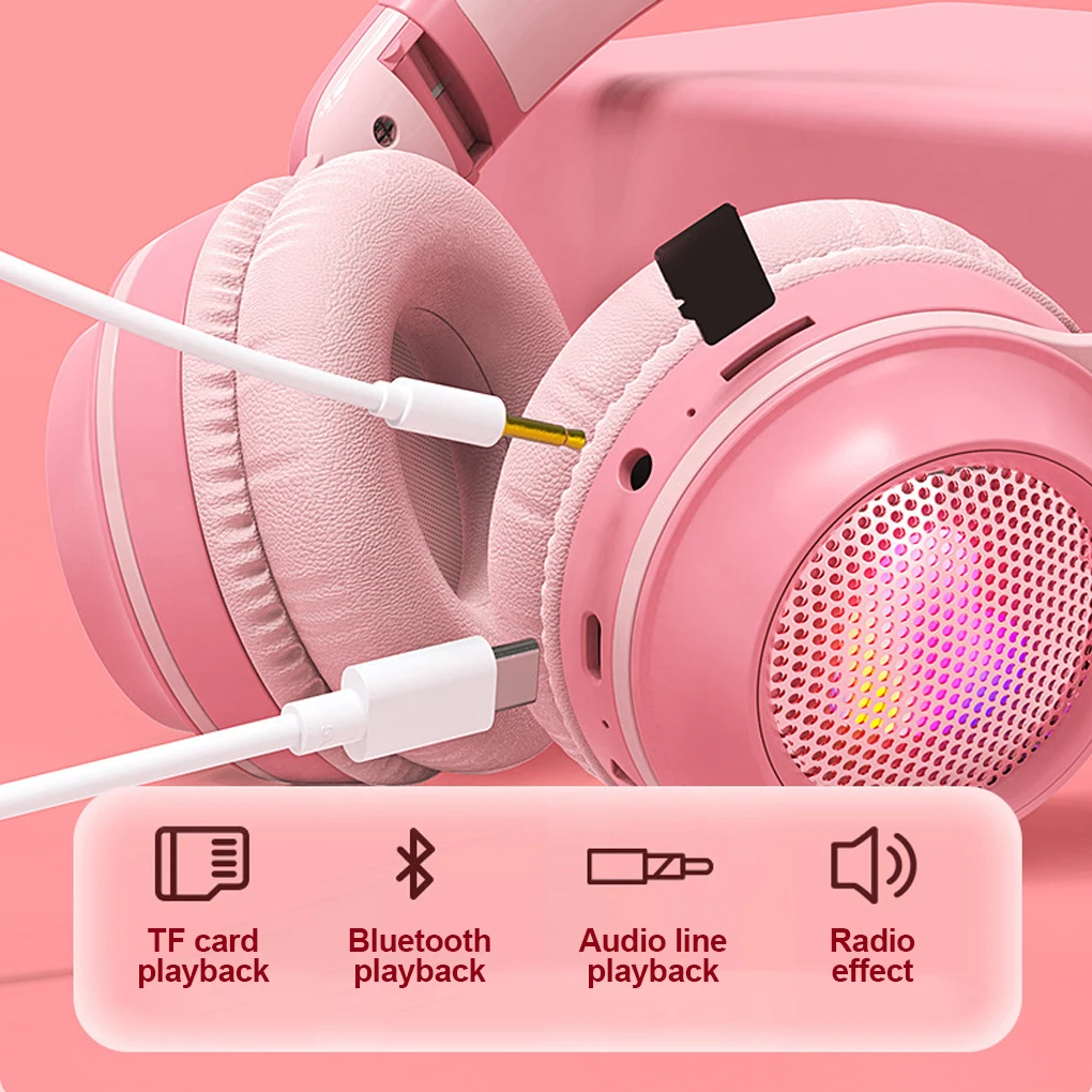 

Headphone LED Micro USB Rechargeable Volume Control Headset Bluetooth-compatible Sound Portable Office Children Earphone White
