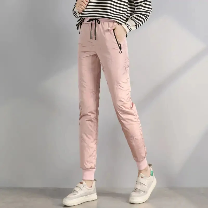 

Winter Thicken Warm Women Down Cotton Trousers 2021 High Waist Casual Pencil Pants Outdoor Slim Lean Straight Sweatpants