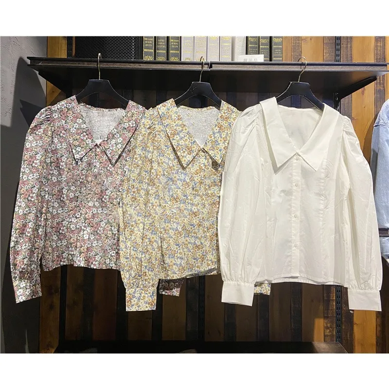 

2021 Spring New Print Design Casual Blouse Women Turn Down Collar Single Breasted Blusas Korean Fashion Prairie Chic Shirts