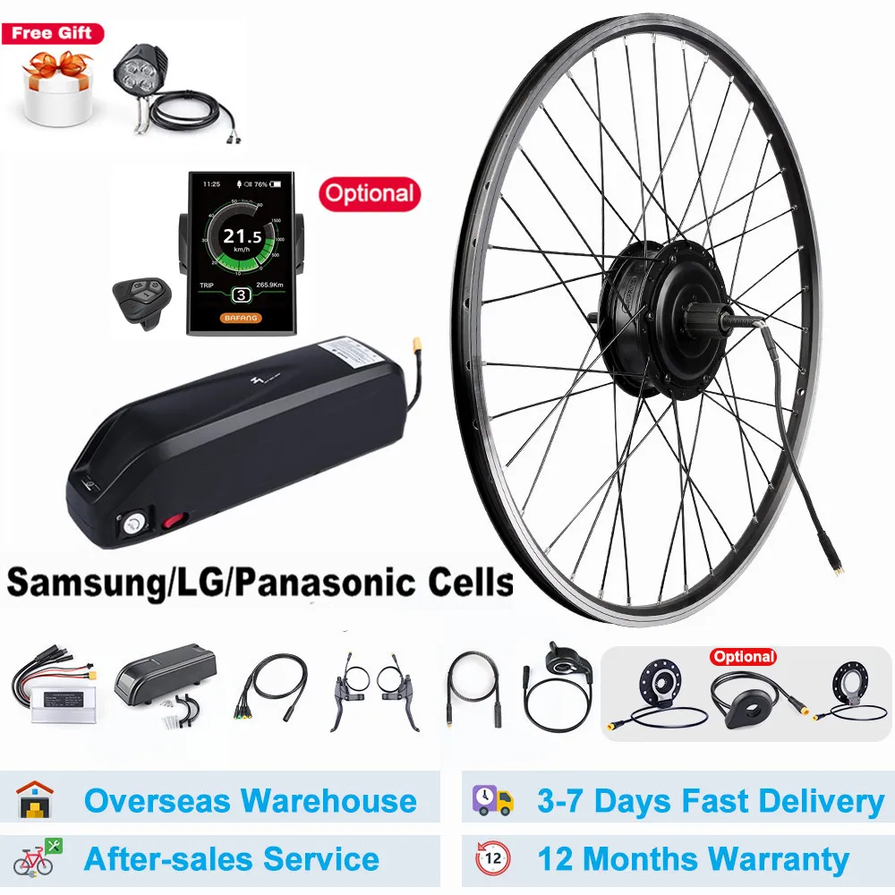 

48V 500W Bafang Rear Wheel Hub Motor Electric Bicycle Conversion Kit with 17.5Ah Lithium Battery Built in Samsung Cells E-bike