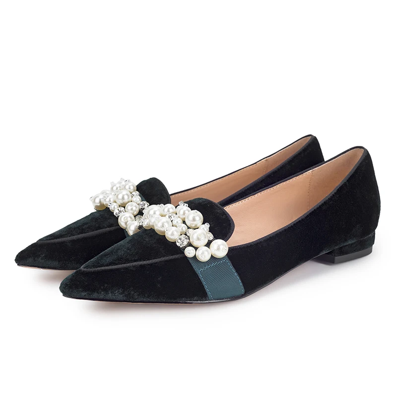 Балетки Lucyever женские с жемчугом натуральная кожа без застежки заостренный носок