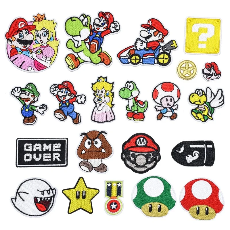 Pegatinas de tela de dibujos animados de Super MARIO Bros, adhesivos para ropa, parches decorativos, se pueden coser y planchar, 1 Uds.-0
