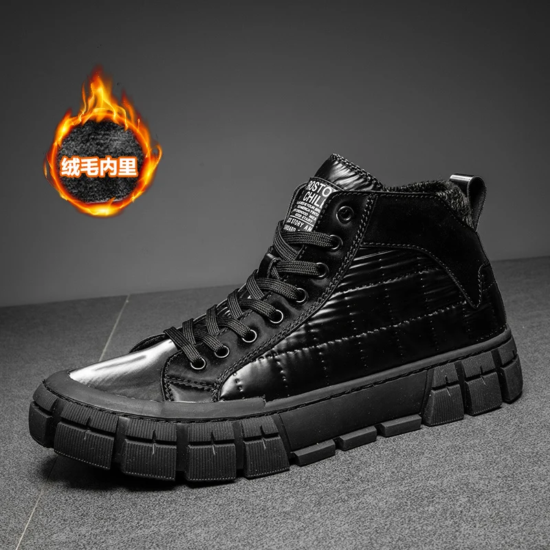 Murah Sepatu Kasual Pemuda Pria Hangat Musim Dingin Sneakers Kasual Pria Atasan Tinggi Sepatu Desainer Pria Bersekat Perak Sepatu Jalan Mode Pria