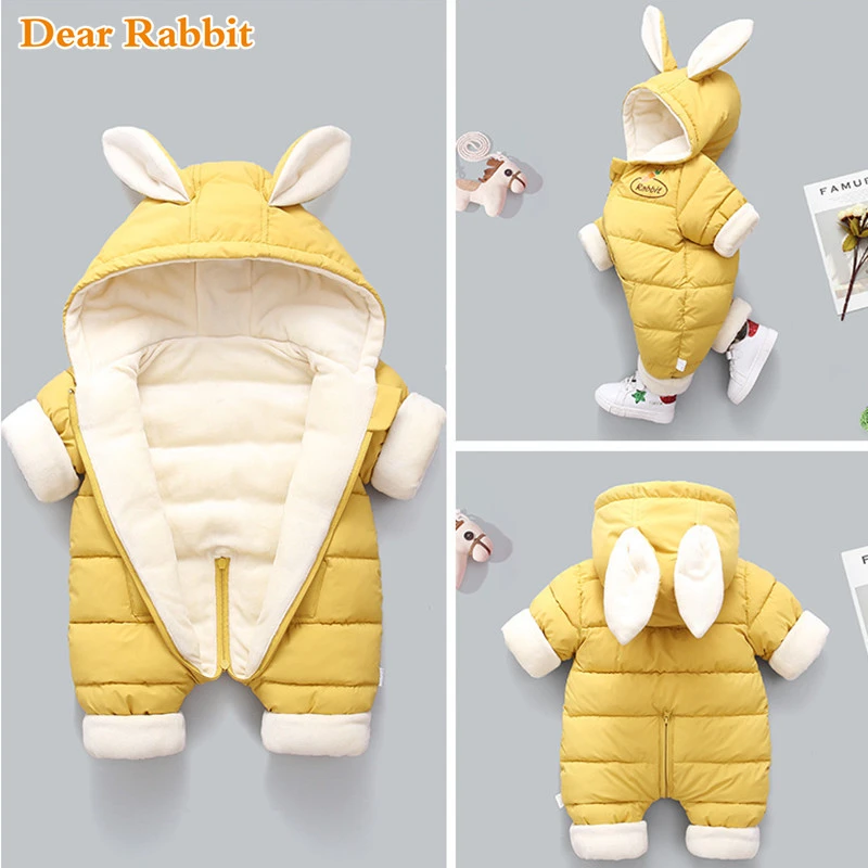 

2021 new born fashion winter thicken children snowsuit cotton-padded baby girl clothes boy Plus velvet cute Jumpsuits Bodysuit