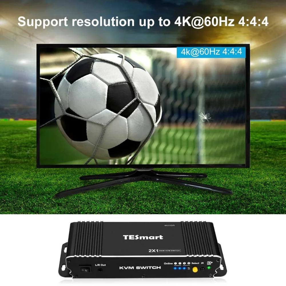HDMI переключатель 4K, TESmart HDMI 4K@ 60Hz Ultra HD 2x1 HDMI KVM переключатель поддерживает USB 2,0 устройств управления до 2 компьютеров/серверах