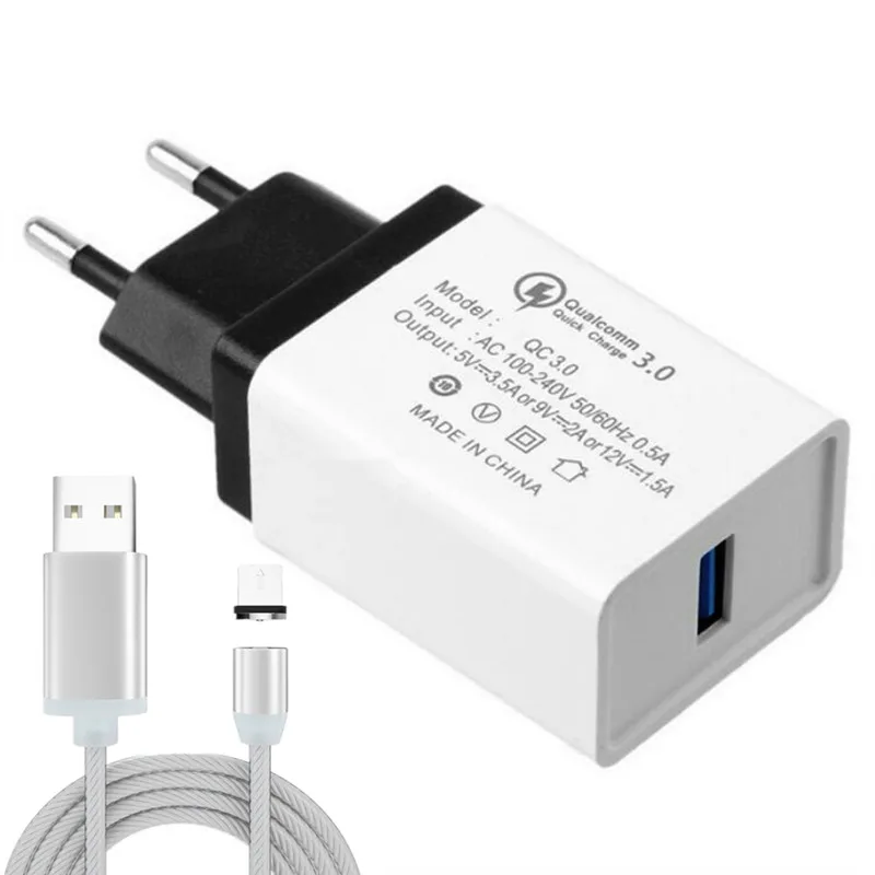 EU and For Type C Магнитный кабель usb type-C, магнитный кабель, светодиодный, для быстрой зарядки, USB кабель микро-зарядного устройства, провод для iPhone, huawei, samsung - Цвет: EU and For Type C