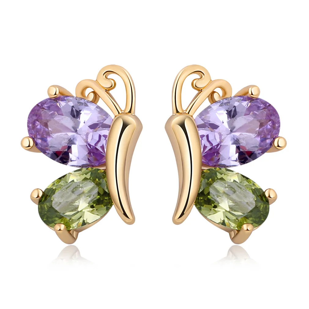 

New Colour Diamond Butterfly Stud Earrings For Women Fashion Luxury Earrings Good Quality Gem Earring Wedding Jewelry