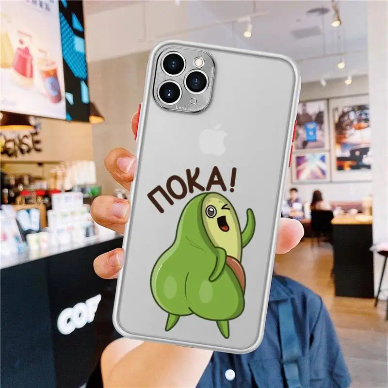 

Cartoon Avocado Phone Cases For iphone 12 11 Pro Max Mini XS 8 7 Plus X SE 2020 XR Matte Transparent Light white Cover