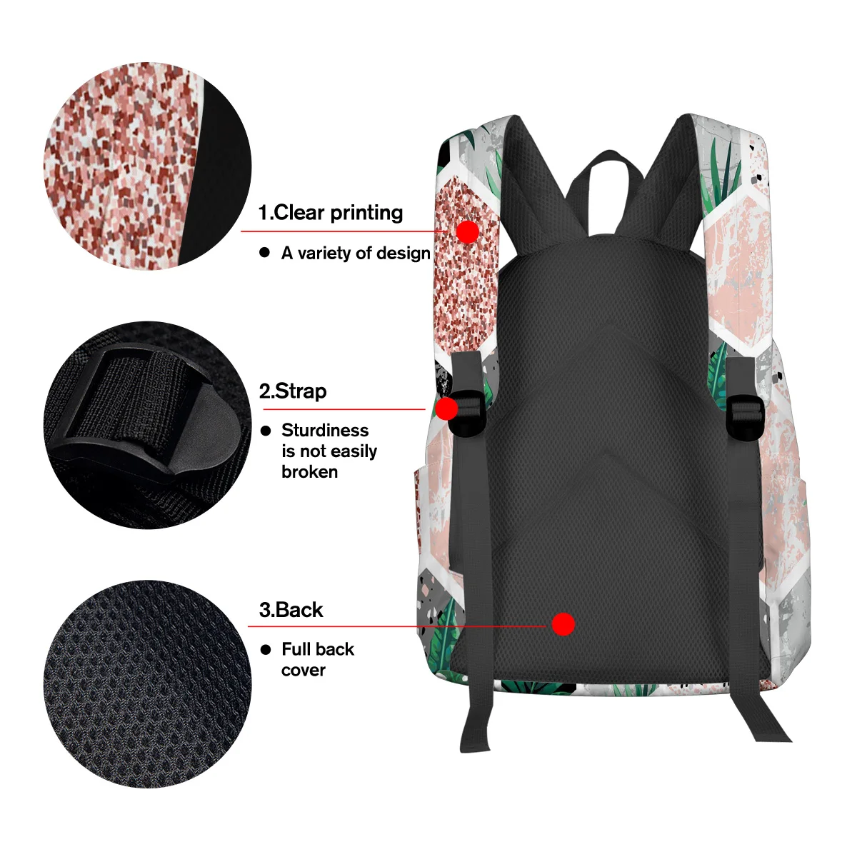 Рюкзак с зеленым зерном и мраморным цветком для подростков дорожные сумки