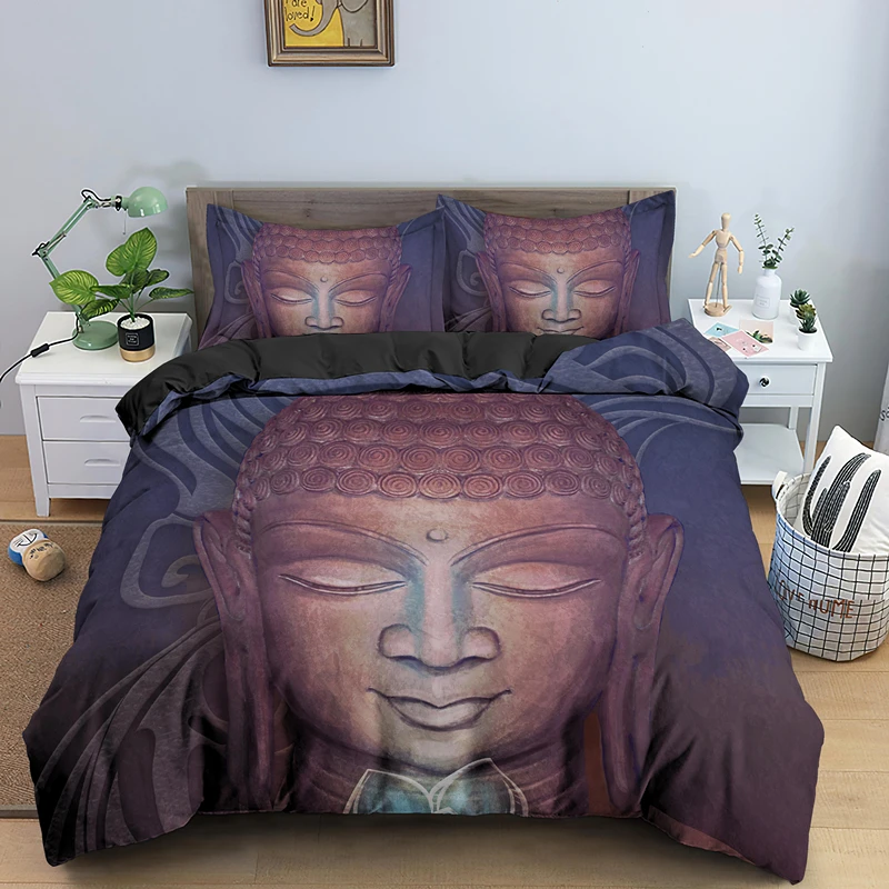 Король Queen Постельное белье индийский Улыбка Будды пододеяльник петь двойной