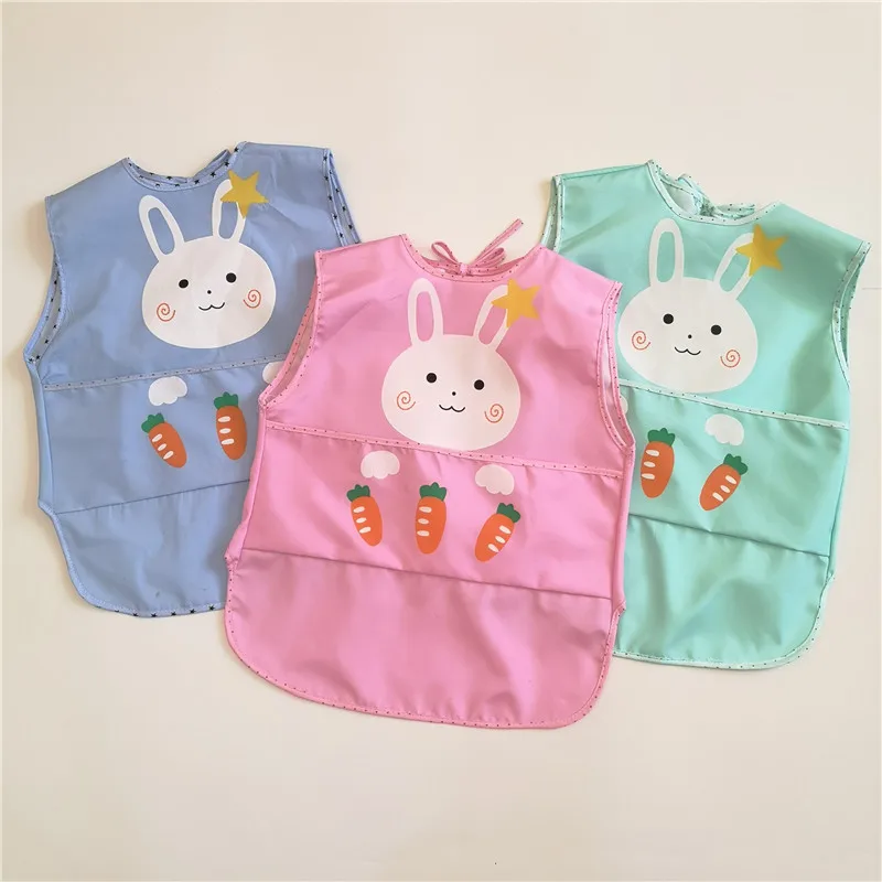 

Детское платье еды, водонепроницаемый детский фартук, одежда для рисования, нагрудник без рукавов с мультяшным рисунком, кармашек для риса