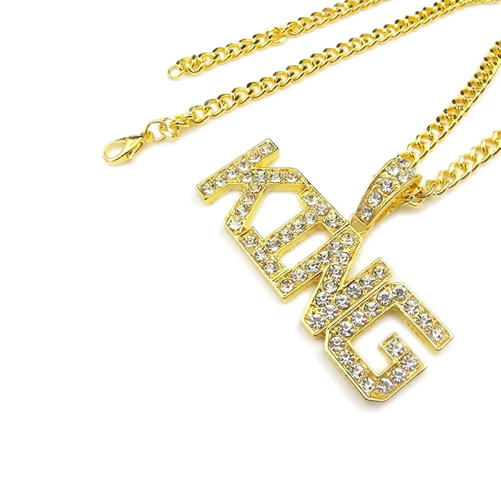 Ожерелье Стразы в стиле хип-хоп мужское кулон форме короля сверкающая цепь из