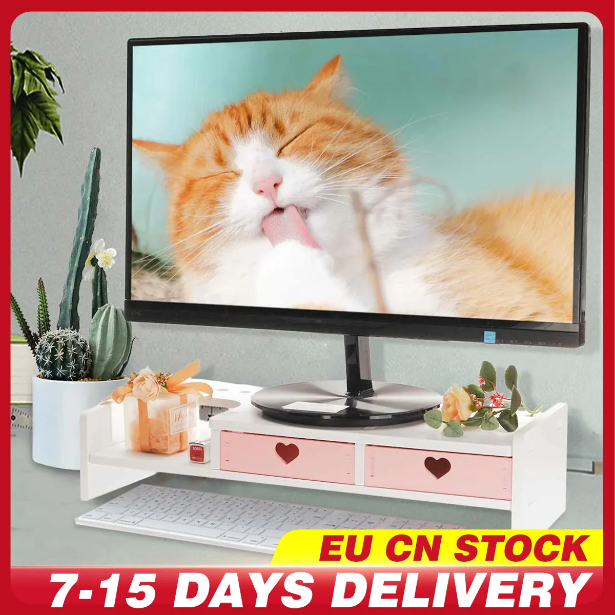 

Подставка для монитора под ноутбук, розовая, из ПВХ, с тремя выдвижными ящиками