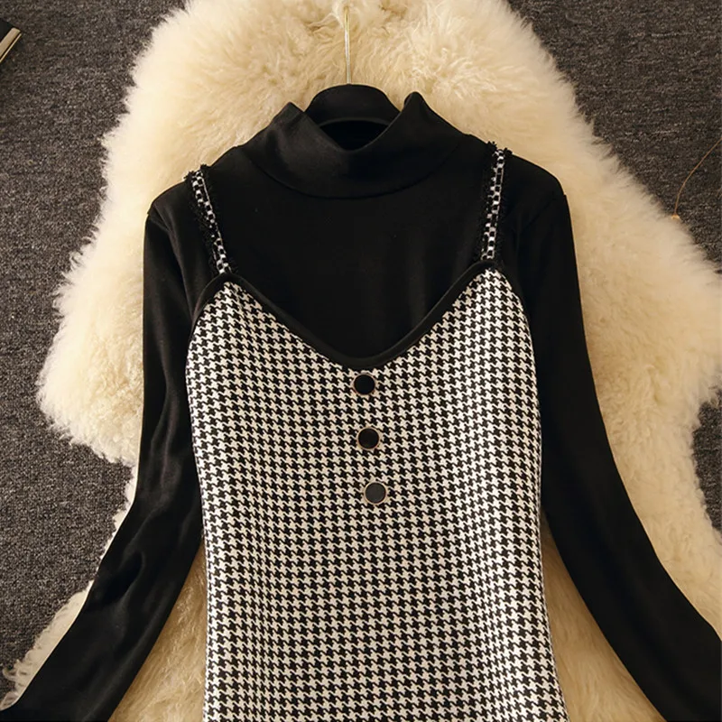 Новинка 2019 осенне-зимнее женское платье комплект из 2 предметов модное черное