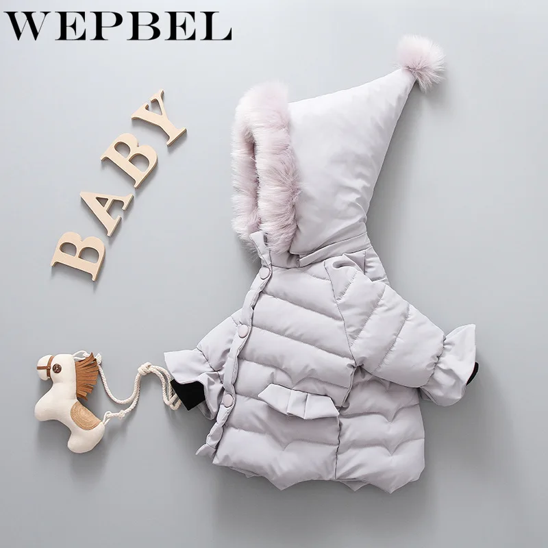 WEPBEL/Милая Меховая куртка-пуховик с капюшоном для маленьких девочек и мальчиков, детская теплая зимняя куртка, верхняя одежда