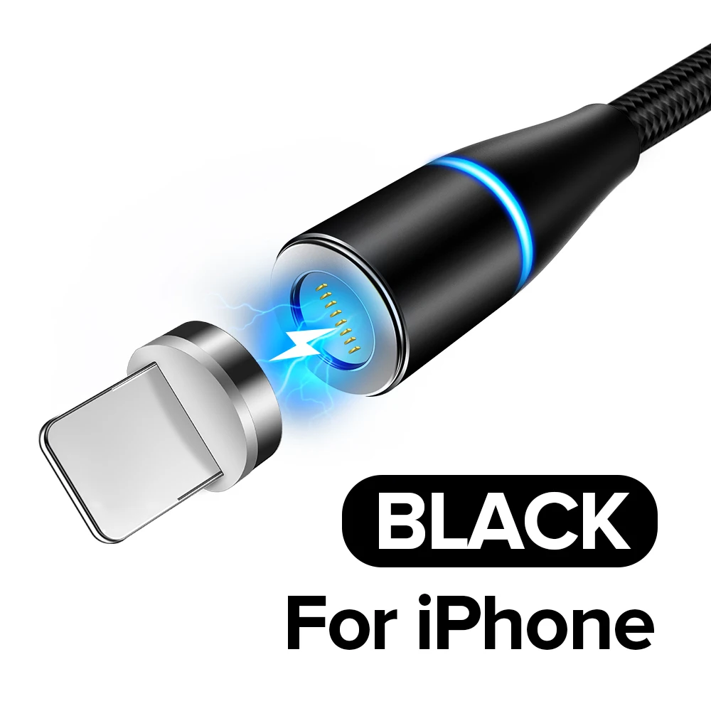 Black For iPhone QC 3,0 9V Магнитный кабель для быстрой зарядки 3A светодиодный кабель Micro USB type C Tape 8 Pin Quick Charge 3,0 для samsung Xiaomi Redmi huawei - Цвет: Black For iPhone
