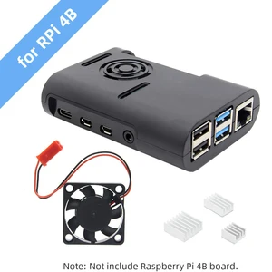 Чехол для Raspberry Pi 4, защитный чехол из АБС-пластика модели B с охлаждающим вентилятором и алюминиевыми радиаторами для Raspberry Pi 4B