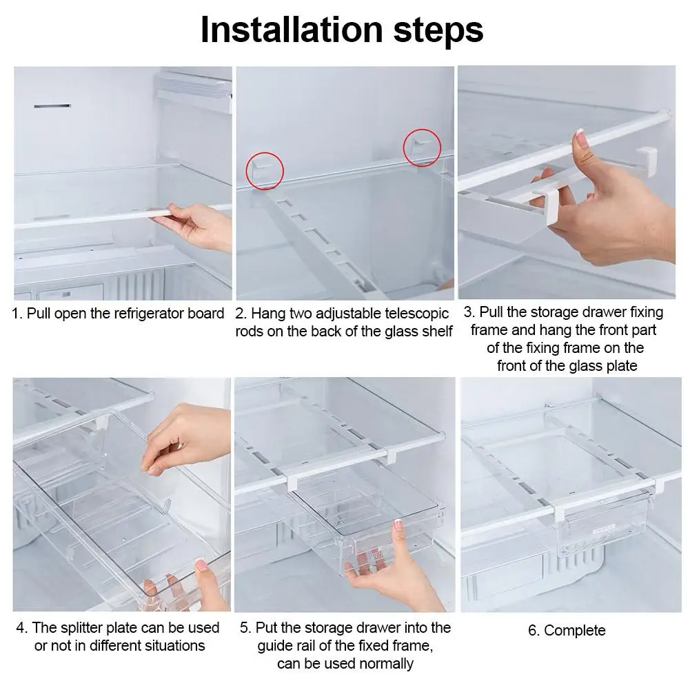 

Plastic Clear Fridge Organizer Slide Under Shelf Drawer Box Rack Holder Refrigerator Drawer Kitchen Fruit Food Storage Box 40a