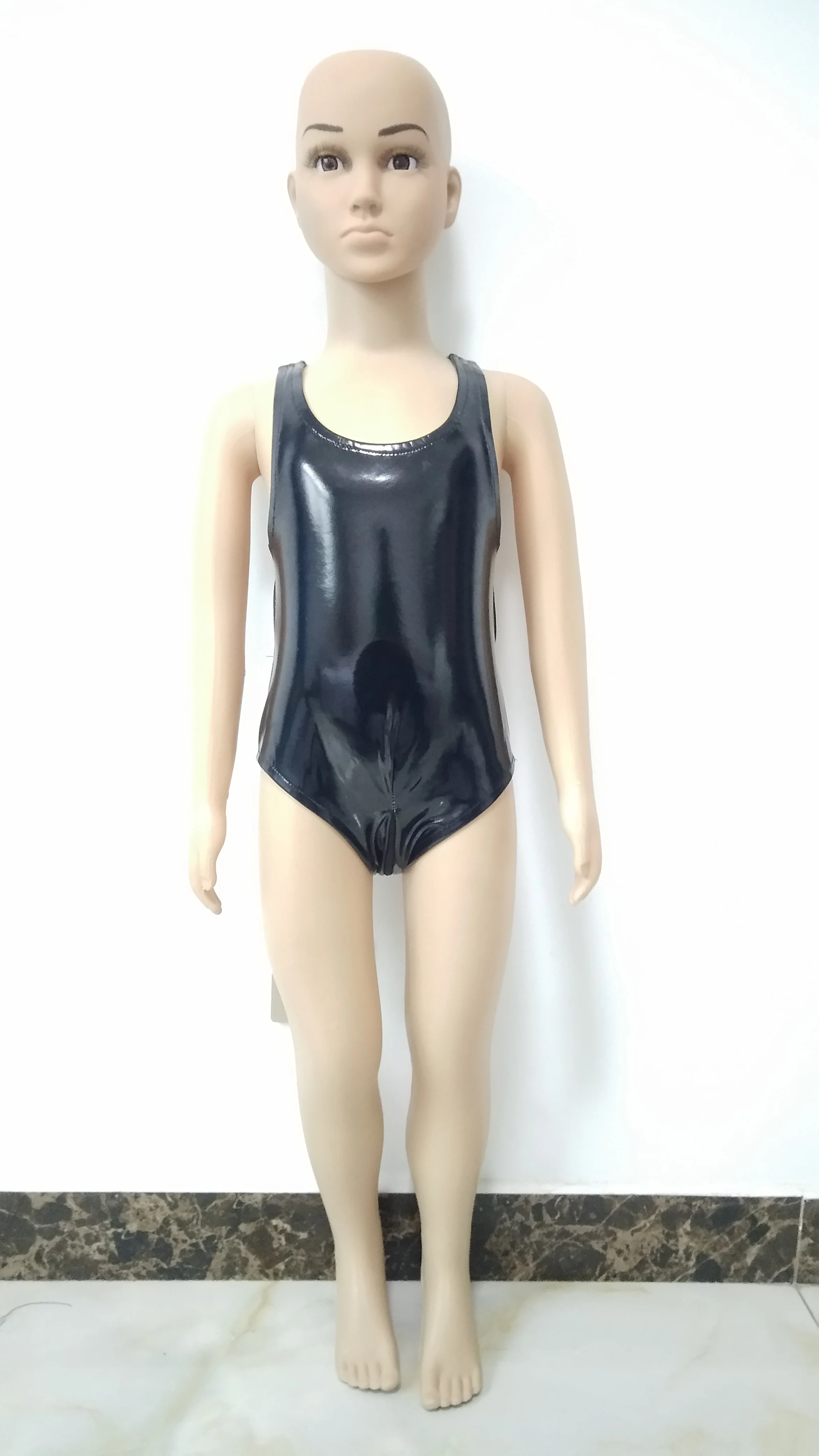 Детский слитный купальник короткий Облегающий комбинезон из ПВХ и кожи с молнией