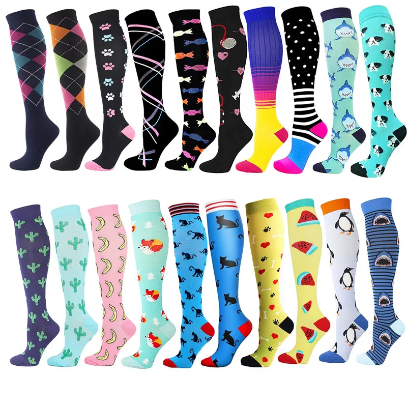 

Running Men Women Compression Socks New Halloween Cactus Animal Pattern Unisex Outdoor Hiking Pressure Knee High Stockings