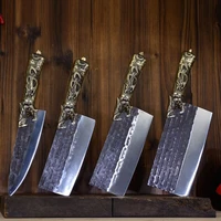 dehong dragon grain handle sharp forged 4 pieces set knife hand forged sharp longquan high end kitchen knife collection knife