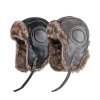 mens winter hats with earflaps leather ushanka trapper russian hat thick snow windproof faux fur pilot aviator bomber cap women