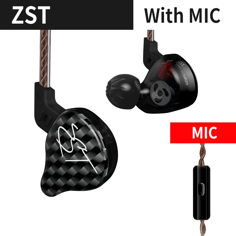 KZ ZST 1BA 1DD наушники-вкладыши гибридная гарнитура HIFI музыкальные спортивные наушники с шумоподавлением заменены кабелем ZSN PRO ES4 ZS10 - Цвет: black with mic