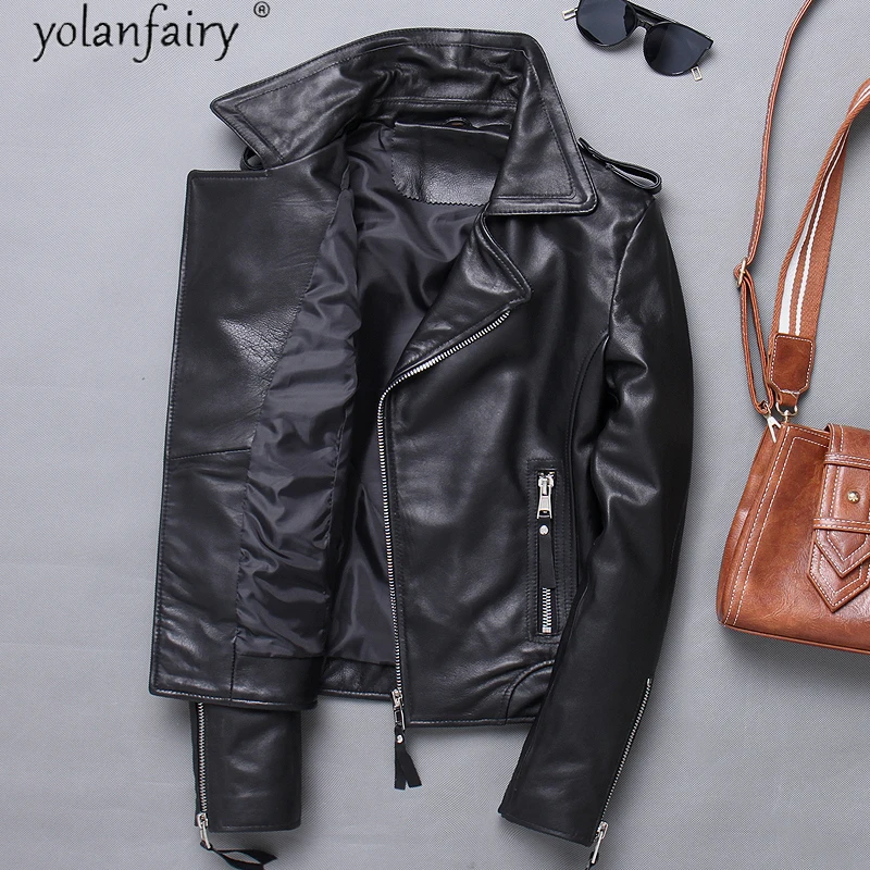 Real Leather Jacket Women 2020 Short Autumn Spring Motorcycle Biker Jacket Genuine Leather Sheepskin Coat Female Slim X-1227N