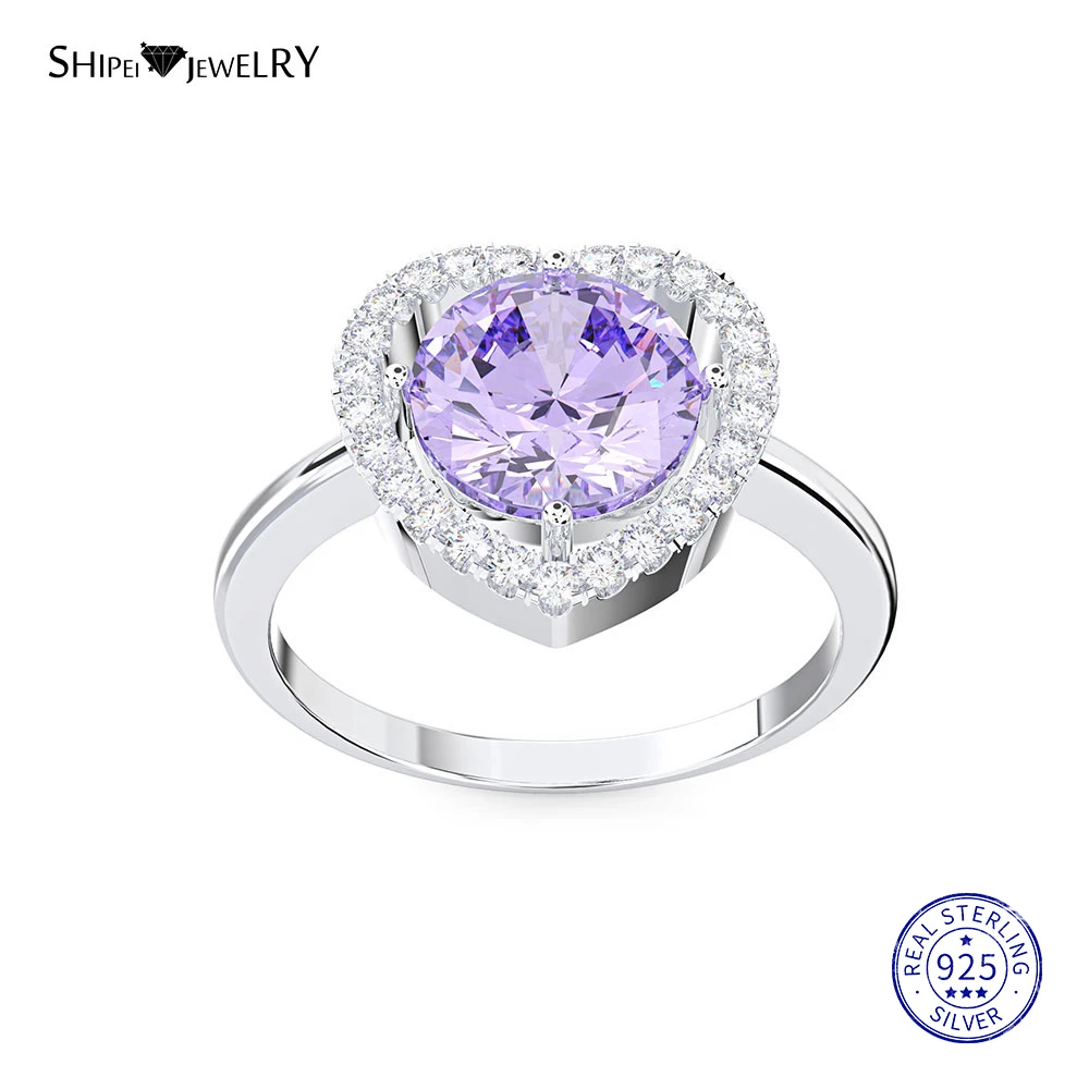 

Shipei 100% 925 Sterling Silver Pink White Purple Yellow Sapphire Heart Engagement Promise Ring for Women Anniversary Gift