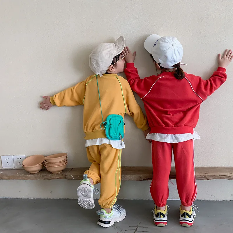 Осенний однотонный комплект из 2 предметов для мальчиков и девочек 2020 Новый