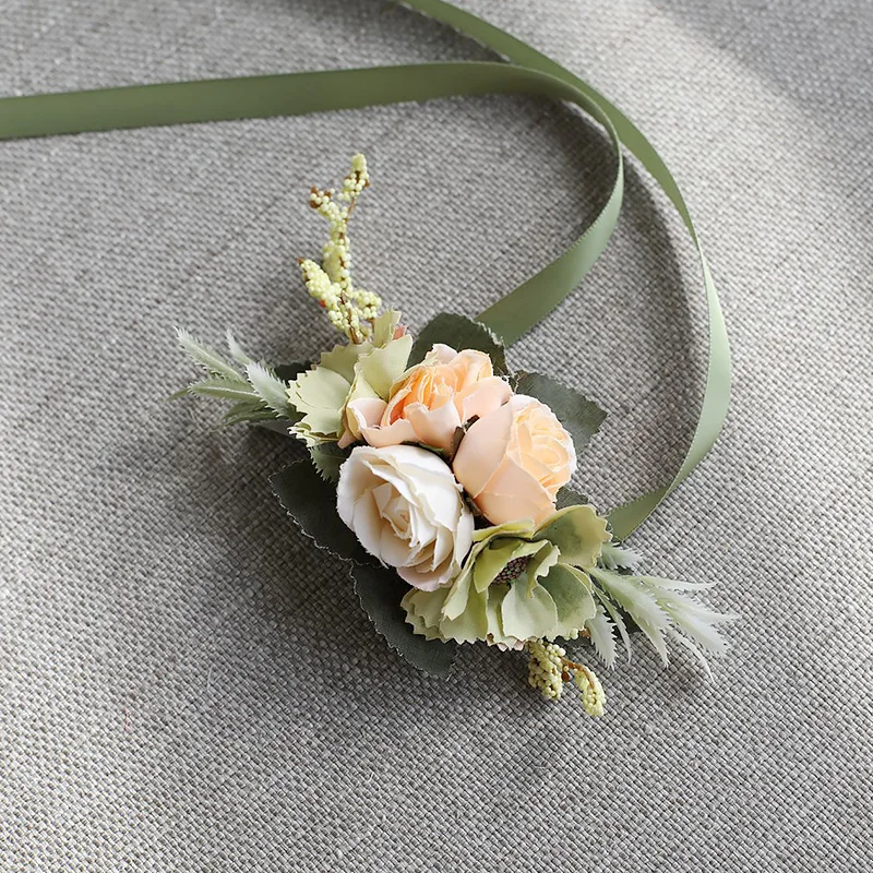 Бутоньерка на запястье Корсажная свадебная бутоньерка искусственная Шелковая