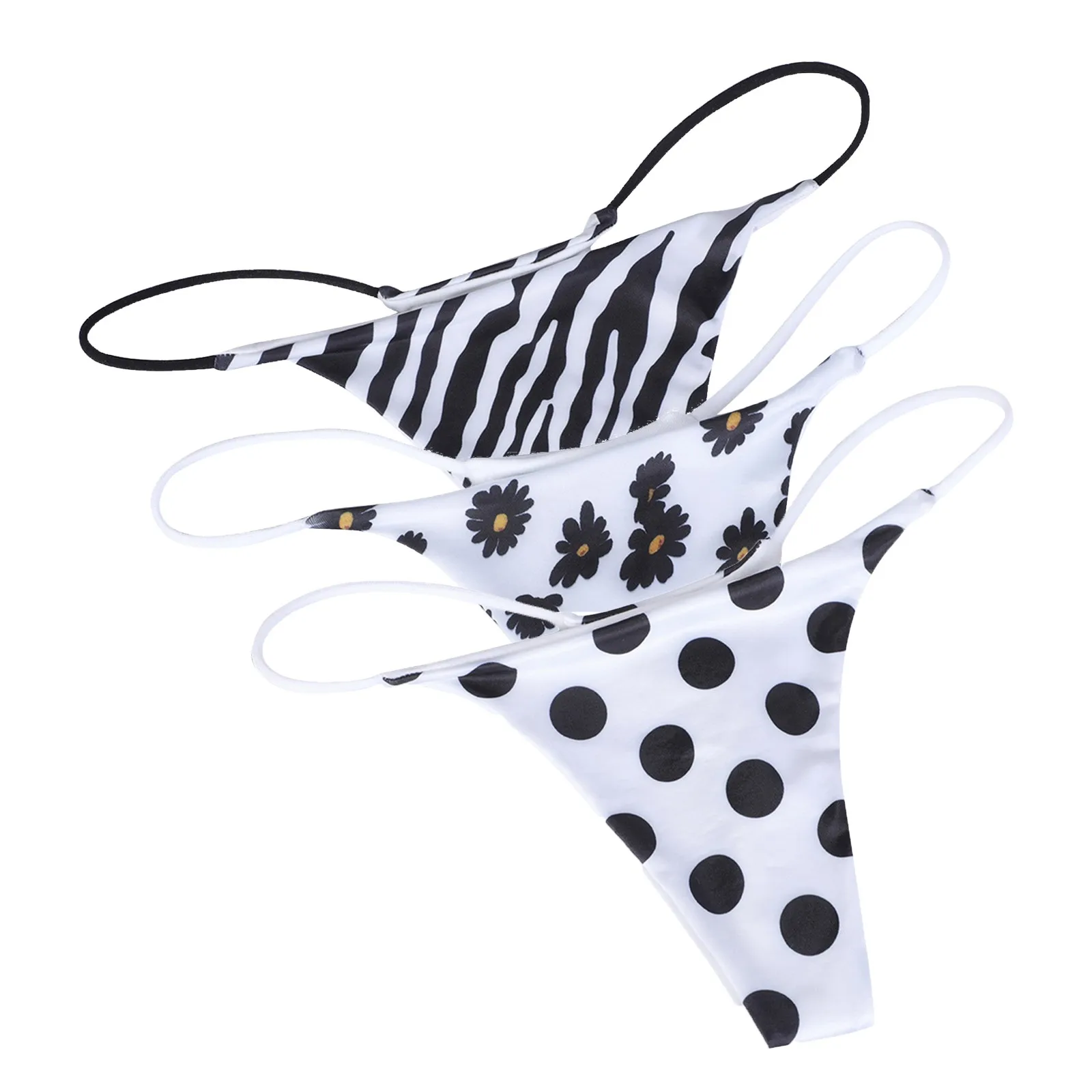 

3PC Lingerie Women's Underwear Sexy Low-Rise Briefs Thongs Zebra Stripes Cotton Panties Comfy Female Underpants T-Back G-Strings