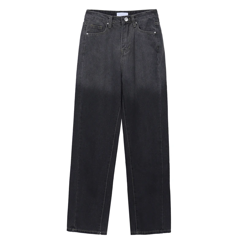

Women Jeans Streetwear High Waist Femme Denim Trouser Vintage Dark Grey Baggy Casual Fashion Straight Long Pants 2021