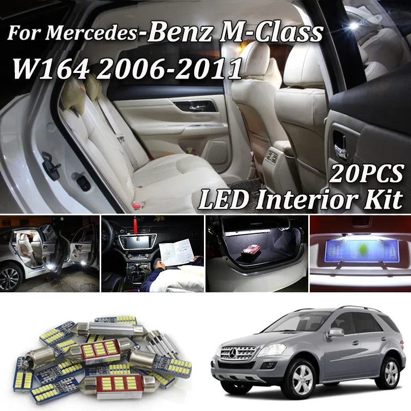 20 шт Canbus Белый Автомобильный светодиодный интерьерная посылка для Mercedes M-Class W164 ML AMG светодиодный комплект для внутреннего освещения 2006-2011