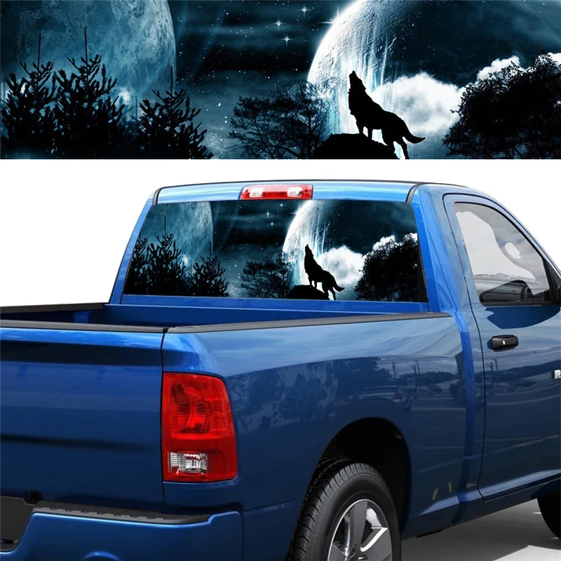 

Full Moon and Wolf for Truck Jeep Suv Pickup 3D Rear Windshield Decal Sticker Decor Rear Window Glass Poster 57 x 18Inch