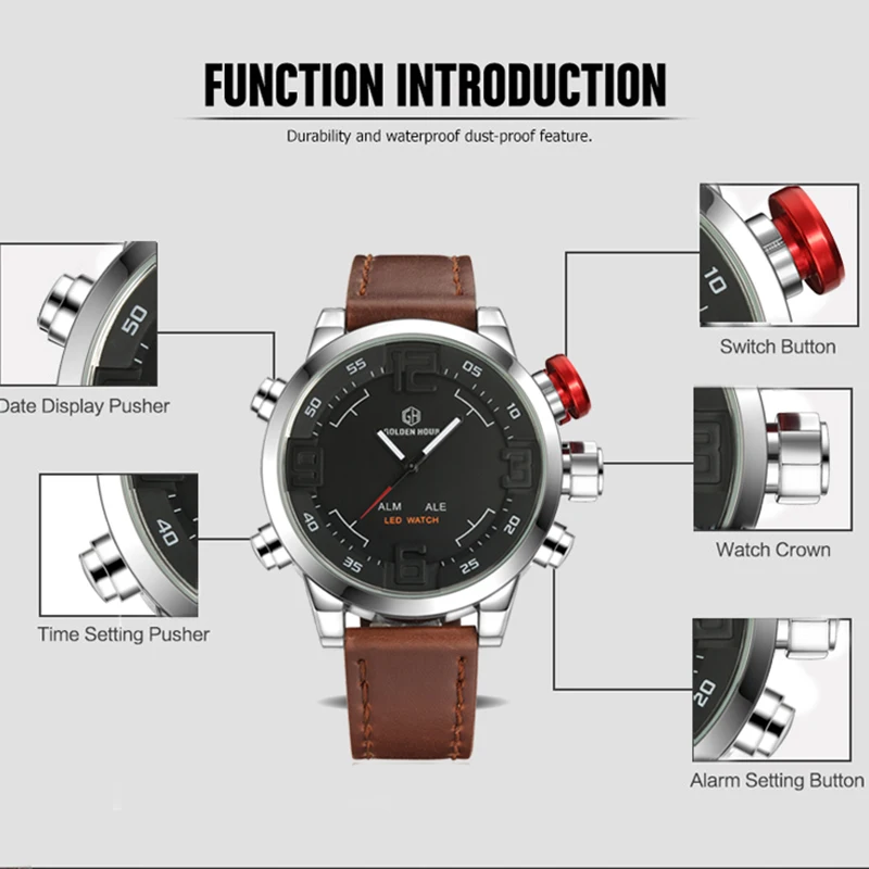 Мужские наручные часы GOLDENHOUR автоматические спортивные кожаные в стиле милитари