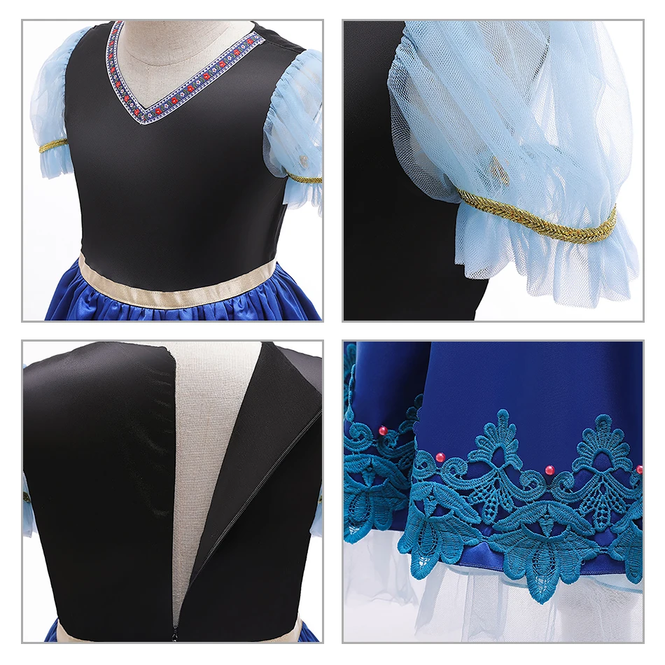 

MUABABY Anna Dress For Girls Pearl Lace Print Gown With Cloak Kids Satin Tulle Princess Costumes Halloween Role Playing Clothes