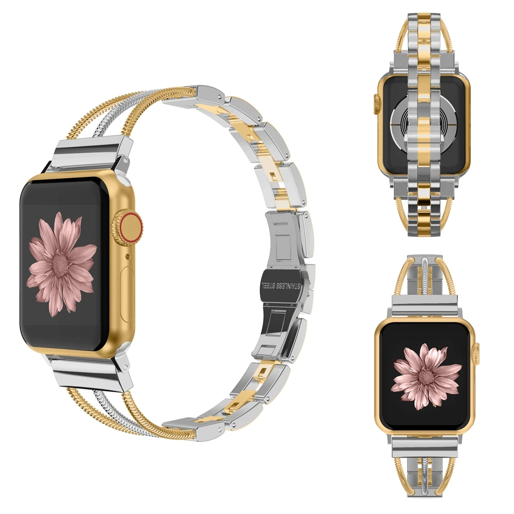 Женские браслеты из нержавеющей стали для Apple Watch, женский браслет, ремешок с ювелирной пряжкой для iWatch, серия 5, 4, 3, 2, 1