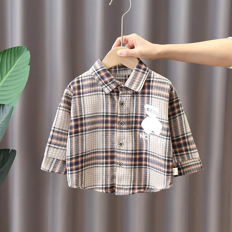 

Baby Spring and Autumn Single Reflective Bear Shirt Children's Shirt Boys Casual Clothes