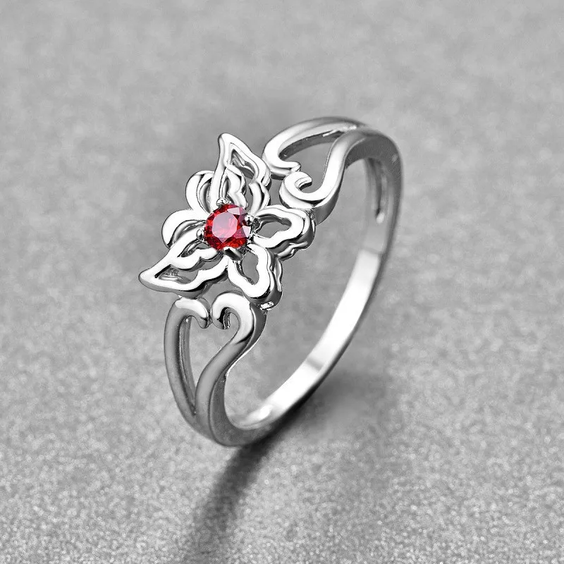 Кольца полые бабочка красный камень кристалл CZ Кольцо для женщин романтичное