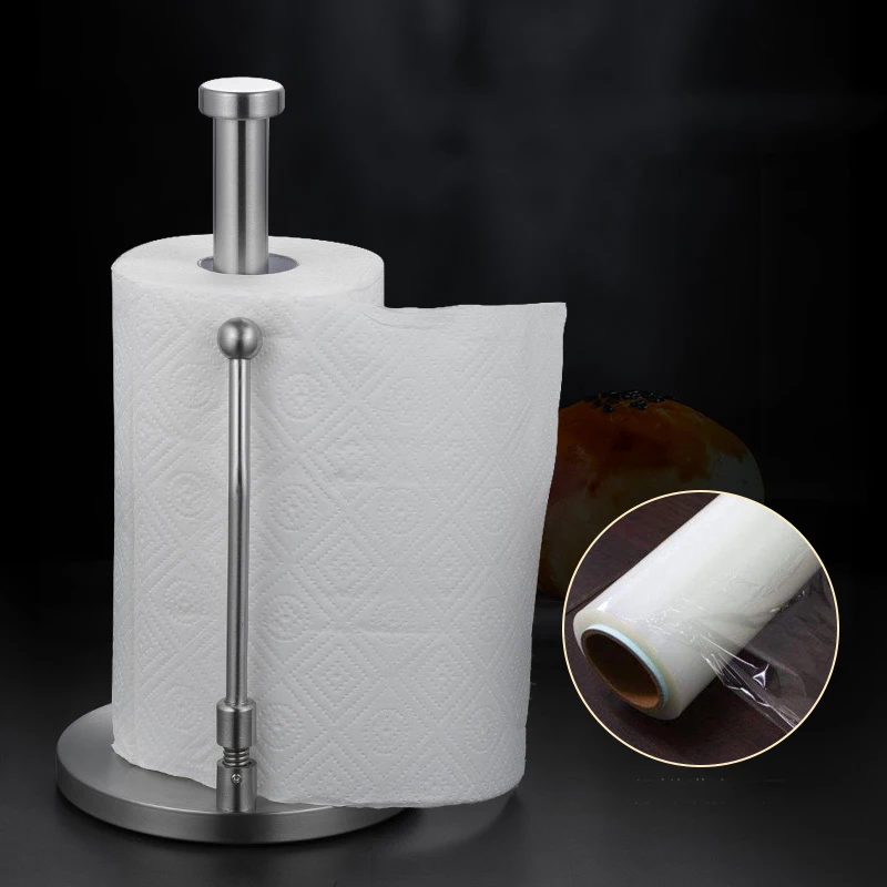 

Durable Stainless Steel Roll Paper Stand Home Kitchen Vertical Tissue Holder Hotel Bathroom Papers Rack with Spring Rod