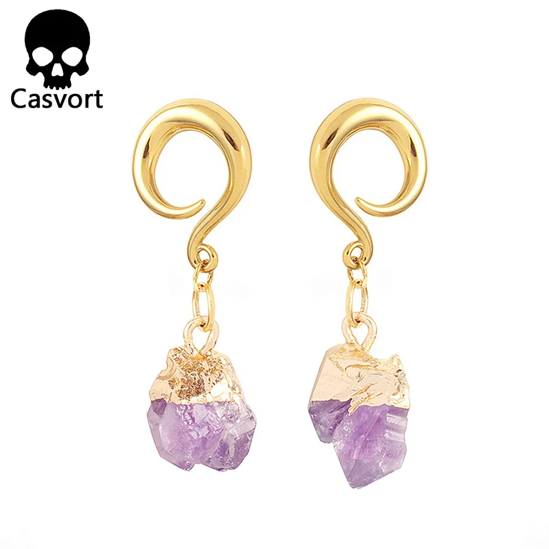 style 2 Casvort Новые Нерегулярные с драгоценными кристаллами болтаются ушные крючки затычки тоннель из нержавеющей стали золото пирсинг в уши расширитель Калибр - Окраска металла: style 2