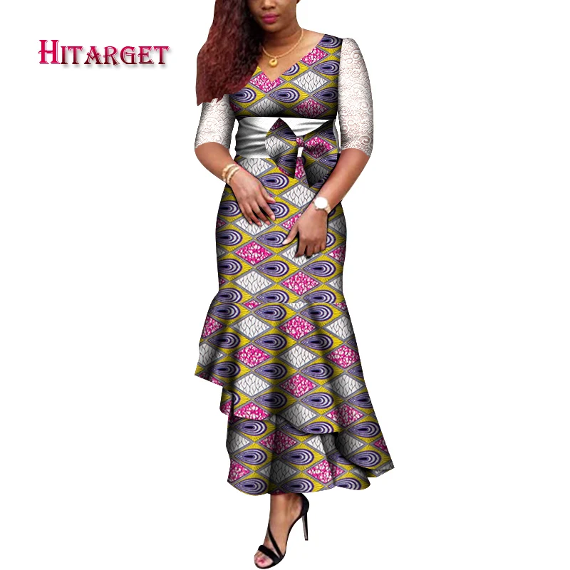 

2020 African Clothes Ankara Mermaid Dress Middle Sleeve African Dresses for Women Print Bazin Riche Cotton Big Size WY7472