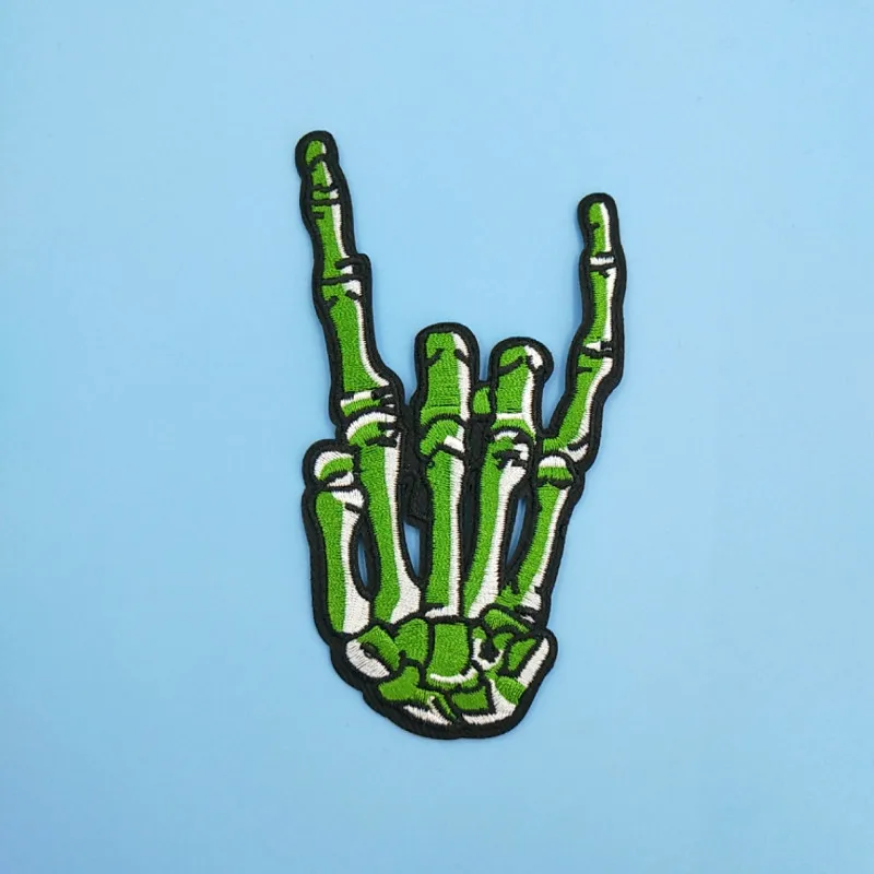 Зеленый Белый Скелет палец патч панк рок готический стикер жестов Сделай Сам